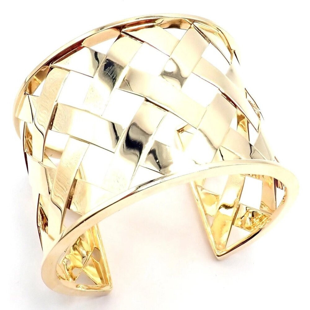 Authentic Verdura 18k Yellow Gold Criss Cross Wide Cuff Bracelet - Picture 10 of 13